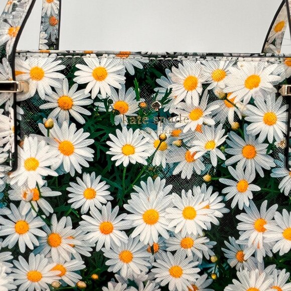 Kate Spade Cedar Street Daisy Tote Green Floral Leather Zip Closure & Wallet - Picture 2 of 16